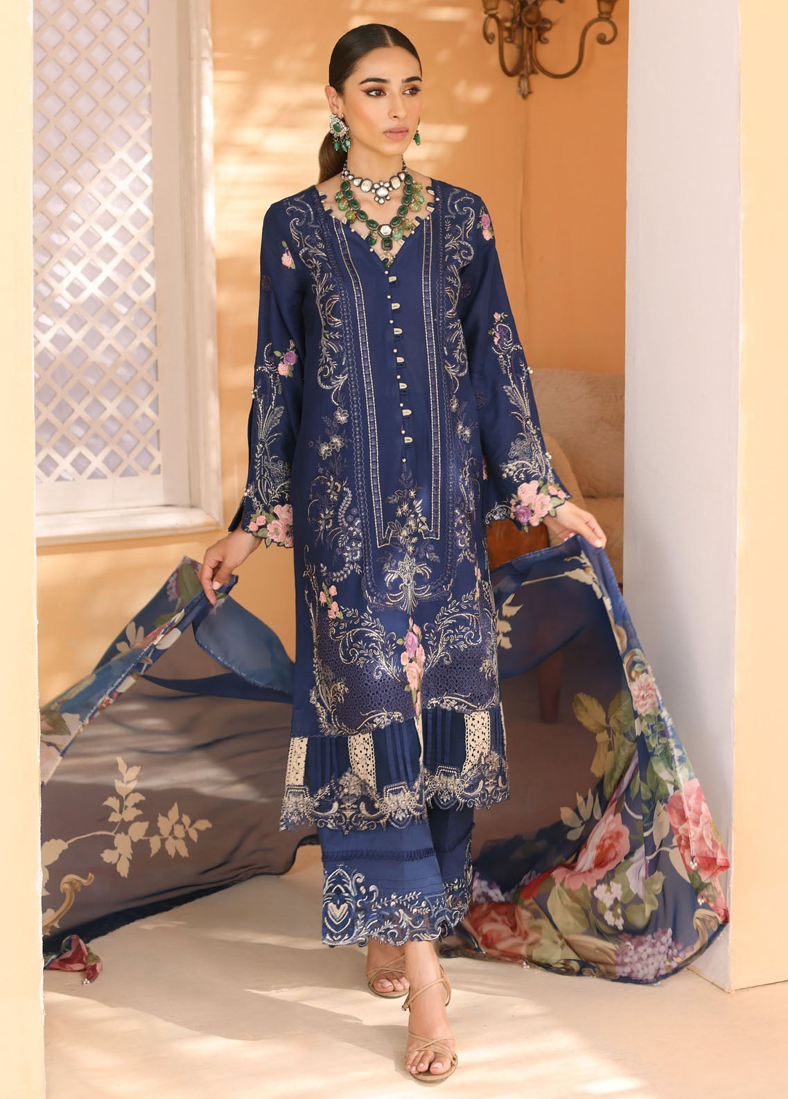 Elaf Pret Embroidered Lawn 3 Piece Suit EF23RW ELP-06B Lapis