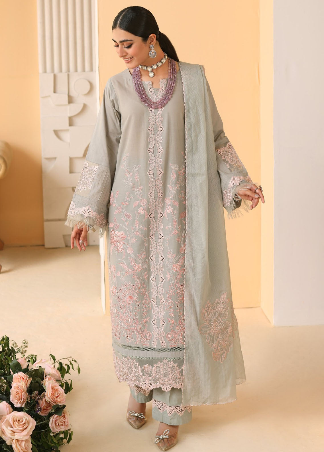 Elaf Pret Embroidered Lawn 3 Piece Suit EF23RW ELP-08B Misty