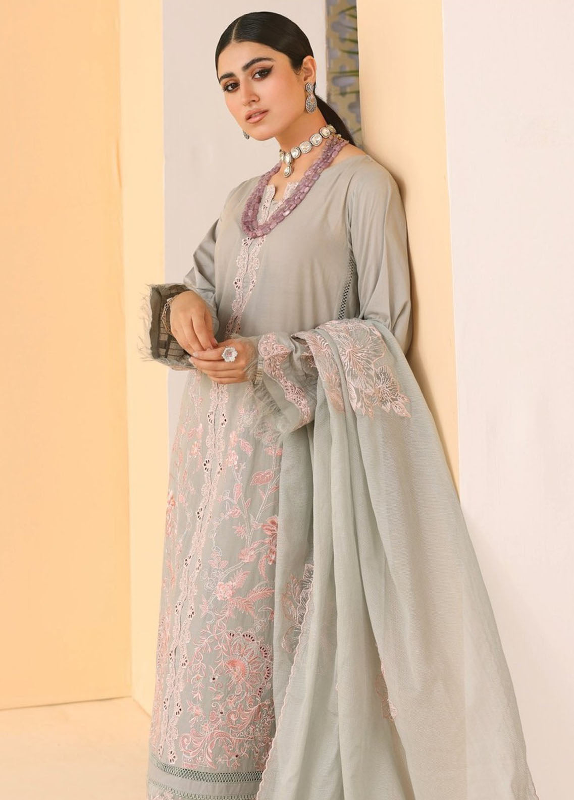 Elaf Pret Embroidered Lawn 3 Piece Suit EF23RW ELP-08B Misty