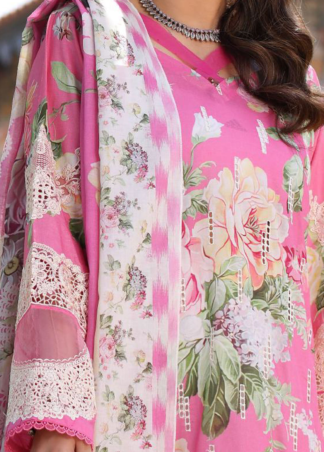 Elaf Unstitched Chikankari Print Collection 2024 ECK-03 B Pink Muse
