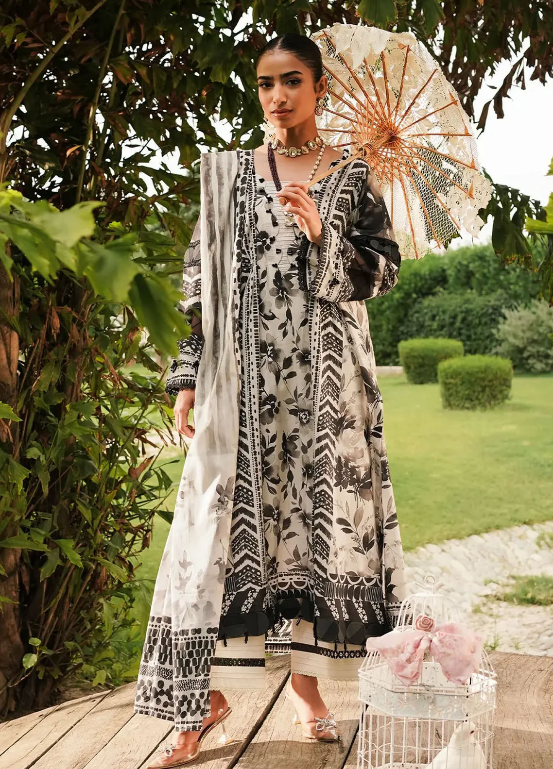 Prints By Elaf Printed Lawn Collection 2024 EEP-07B Black Blossom