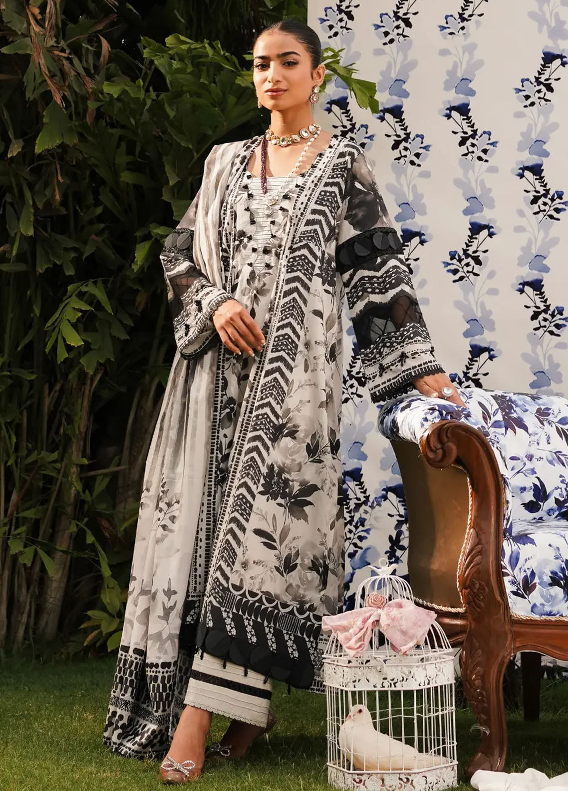 Prints By Elaf Printed Lawn Collection 2024 EEP-07B Black Blossom