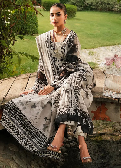 Prints By Elaf Printed Lawn Collection 2024 EEP-07B Black Blossom
