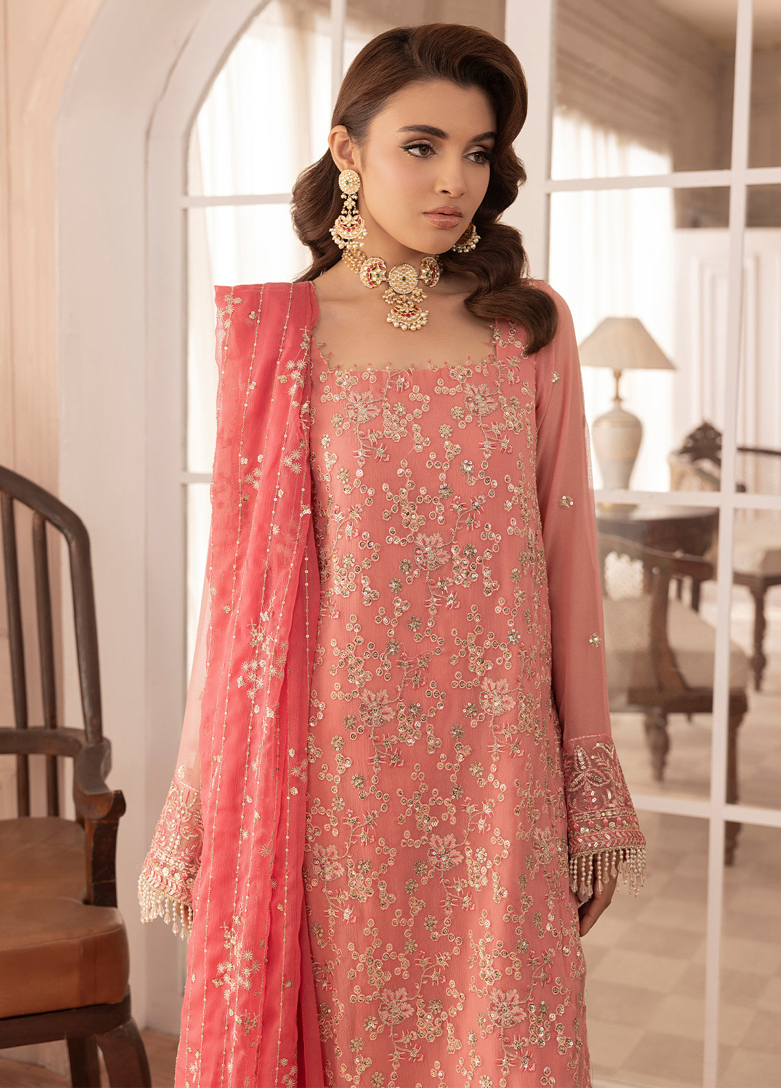 Elyssa by Sahane Unstitched Festive Chiffon Collection 2025 CT-19003 Rosa