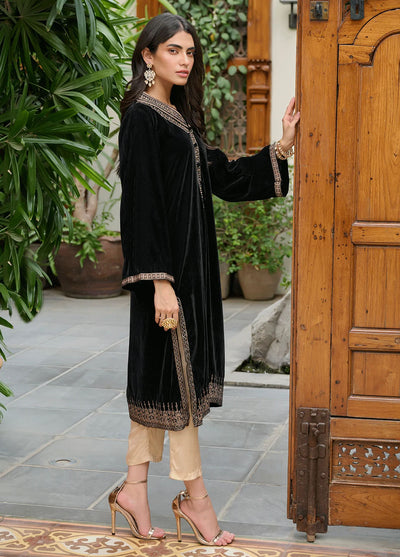 Dhanak Pret Embroidered Velvet Kurti DA-1873 BLACK