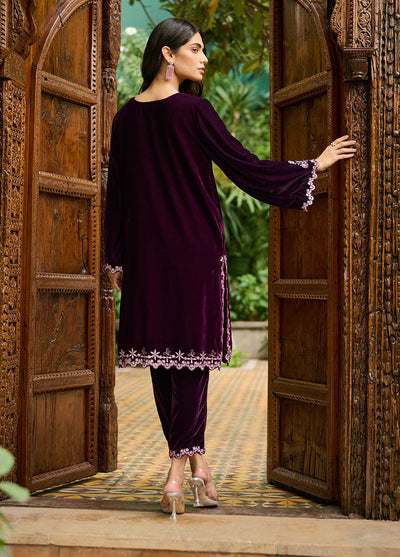 Dhanak Pret Embroidered Velvet Kurti DA-2230 PURPLE