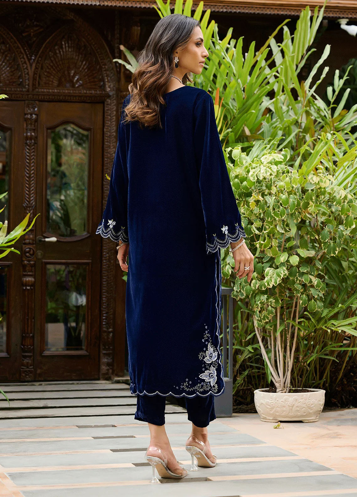 Dhanak Pret Embroidered Velvet Kurti DA-2232 BLUE