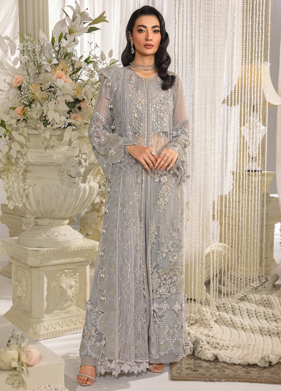 Evara By Elaf Embroidered Net Suit Unstitched 3 Piece EF24EF EFE-04 Dove - Formal Collection