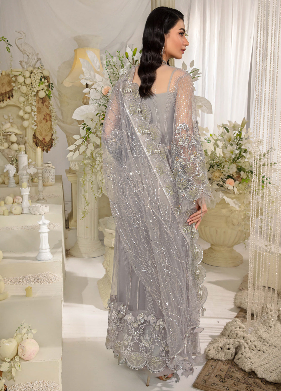 Evara By Elaf Embroidered Net Suit Unstitched 3 Piece EF24EF EFE-04 Dove - Formal Collection