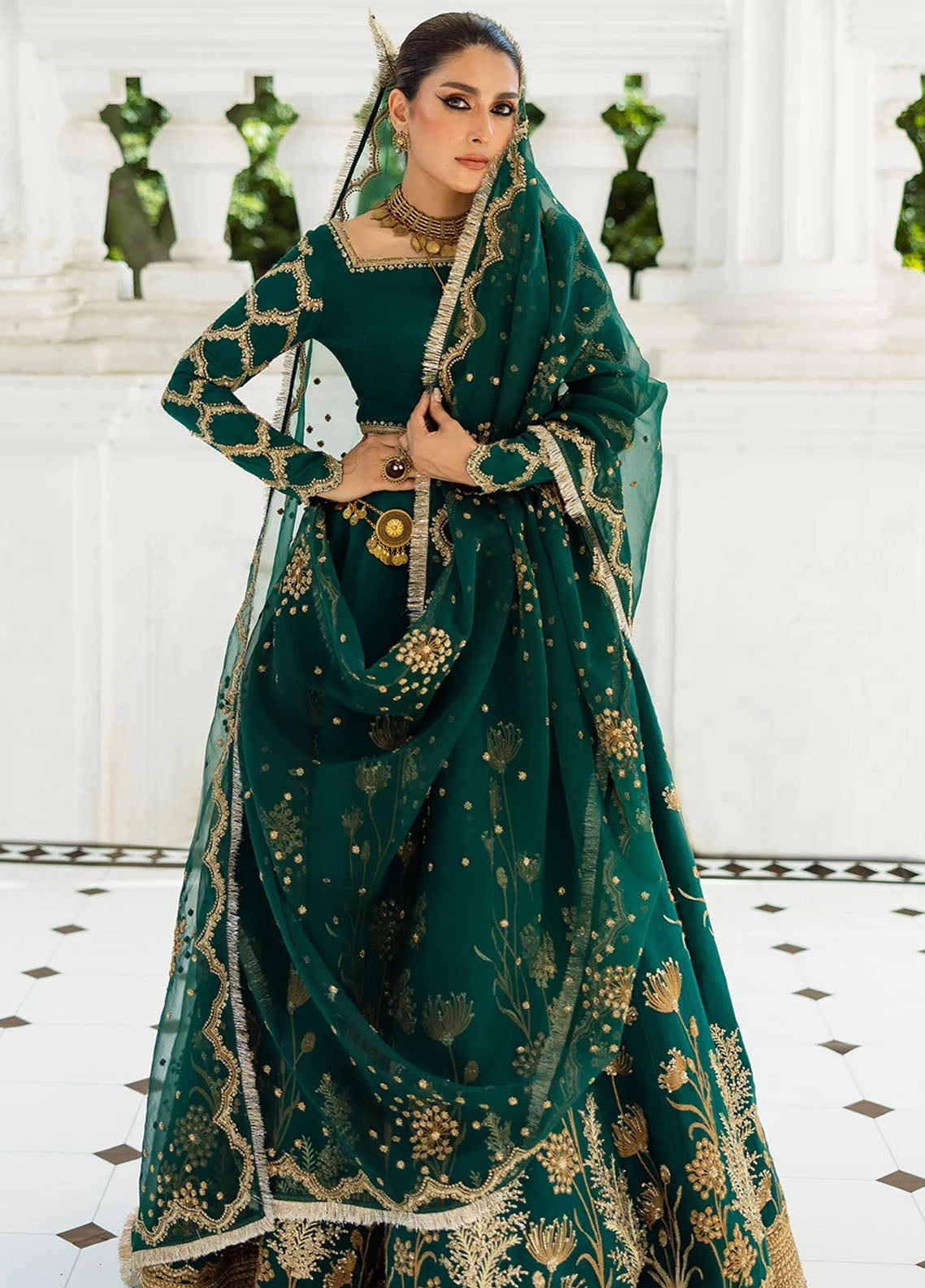 Jahan by Erum Khan Embroidered Raw Silk Suits Unstitched 4 Piece EK25V4 Evergreen - Formals Collection