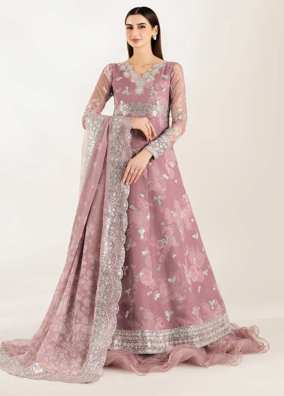 Fiorella by Farasha Embroidered Chiffon Suits Unstitched 3 Piece FSH25FF D-07 Rosy Spark