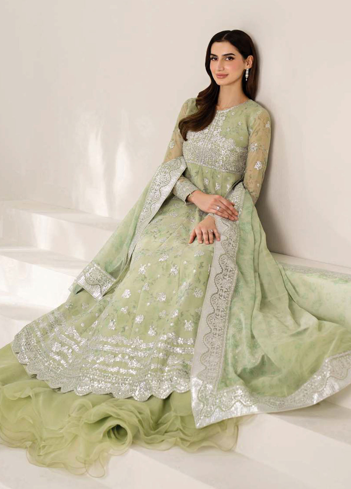 Fiorella by Farasha Embroidered Chiffon Suits Unstitched 3 Piece FSH25FF D-08 Sage Sparkle