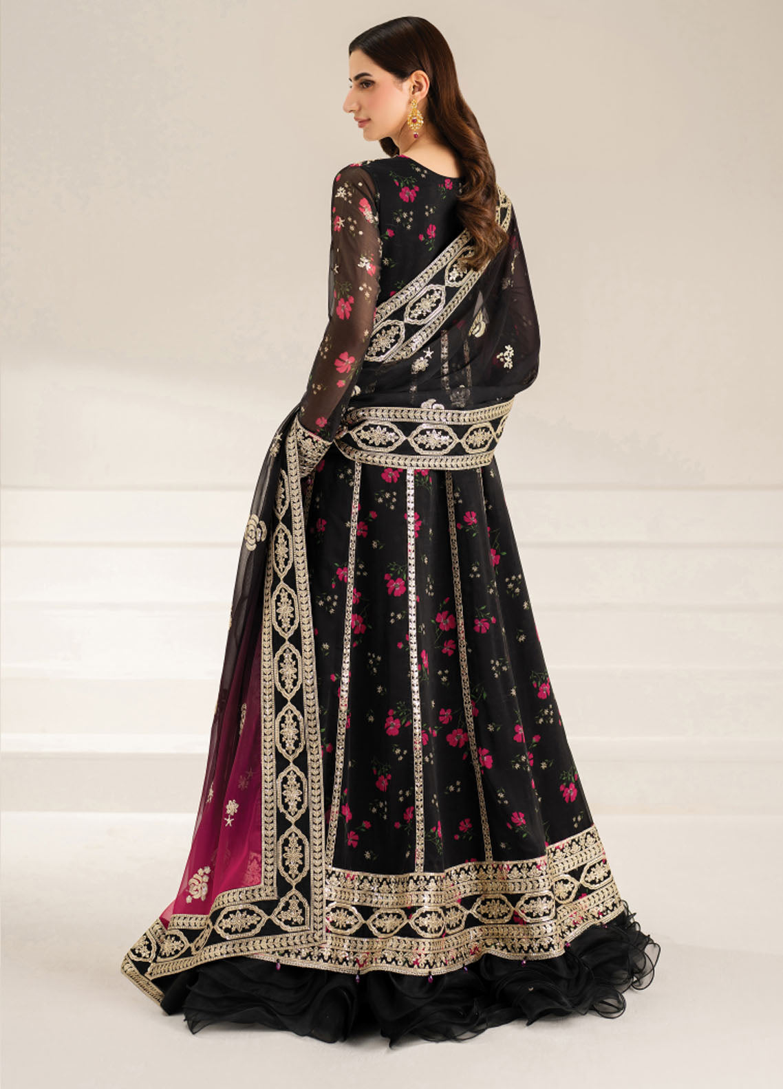 Fiorella by Farasha Embroidered Chiffon Suits Unstitched 3 Piece FSH25FF D-04 Fuchsia Night