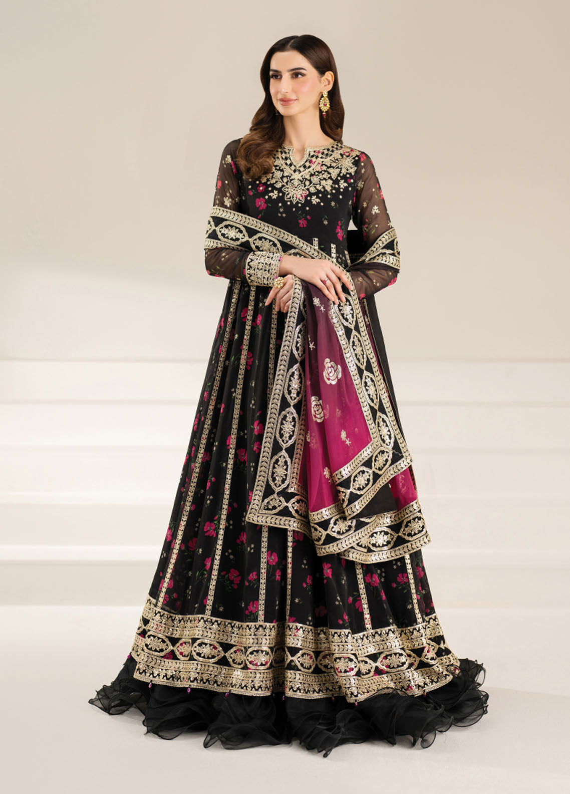 Fiorella by Farasha Embroidered Chiffon Suits Unstitched 3 Piece FSH25FF D-04 Fuchsia Night