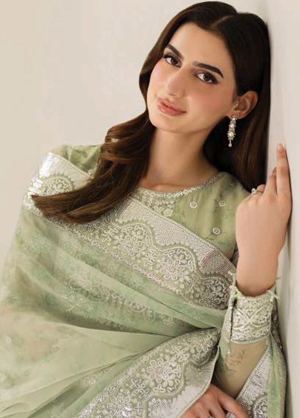 Fiorella by Farasha Embroidered Chiffon Suits Unstitched 3 Piece FSH25FF D-08 Sage Sparkle