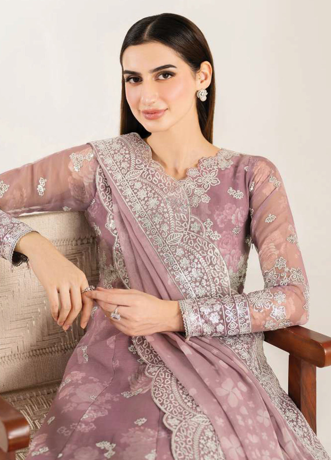 Fiorella by Farasha Embroidered Chiffon Suits Unstitched 3 Piece FSH25FF D-07 Rosy Spark