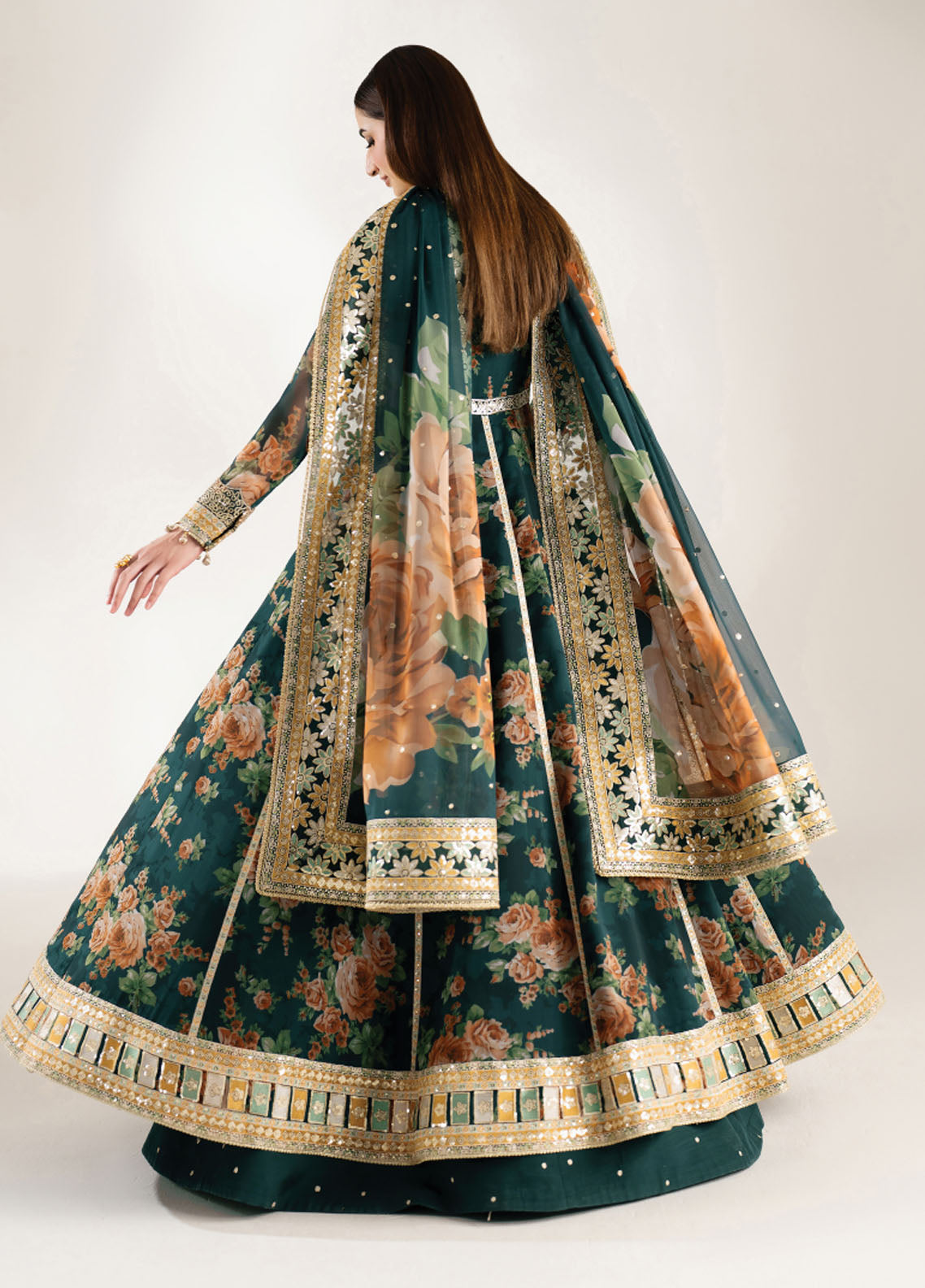 Fiorella by Farasha Embroidered Chiffon Suits Unstitched 3 Piece FSH25FF D-09 Teal Passion