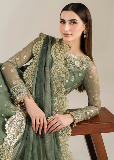 Fiorella by Farasha Embroidered Chiffon Suits Unstitched 3 Piece FSH25FF D-06 Olive Aura