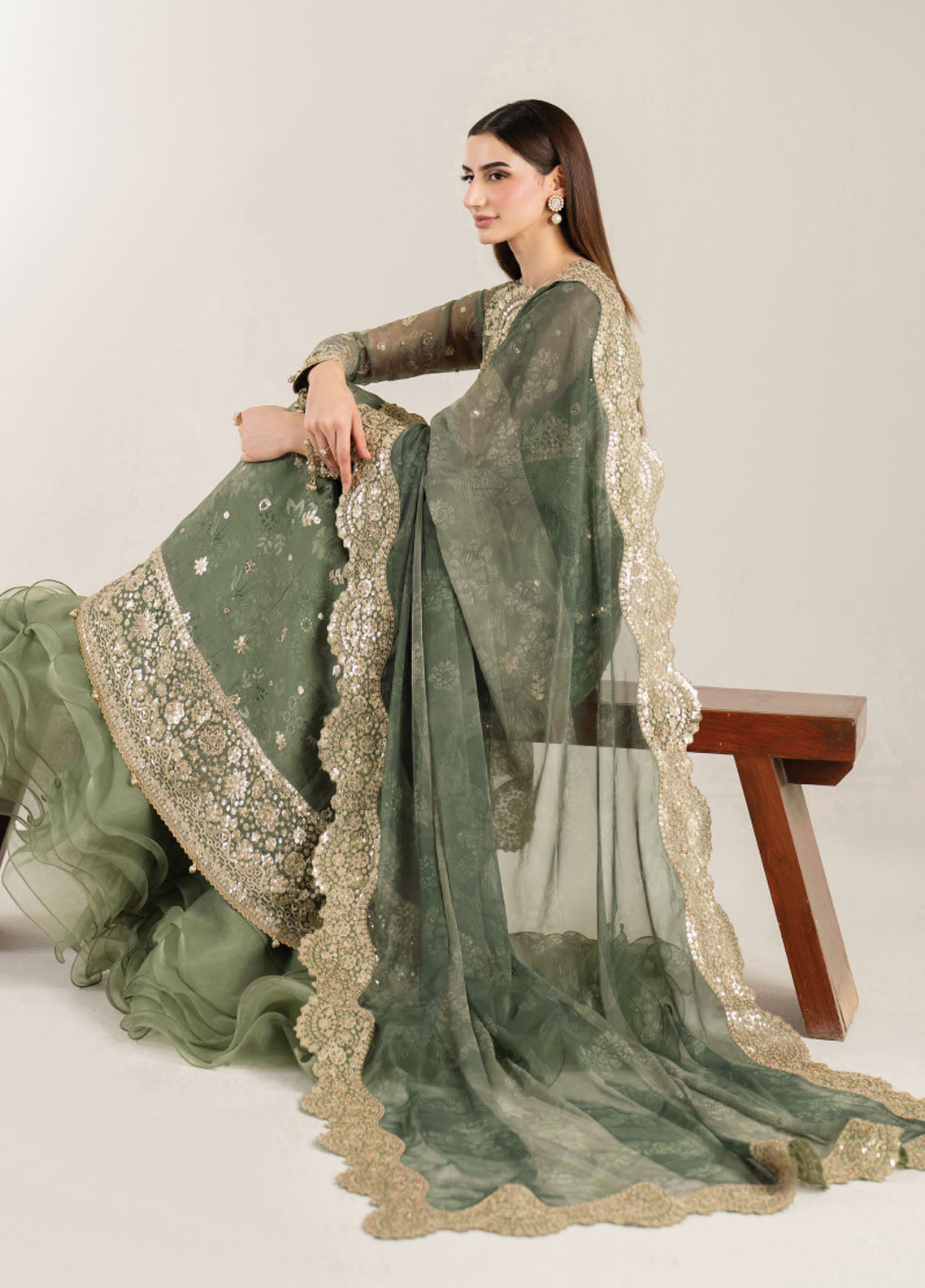 Fiorella by Farasha Embroidered Chiffon Suits Unstitched 3 Piece FSH25FF D-06 Olive Aura