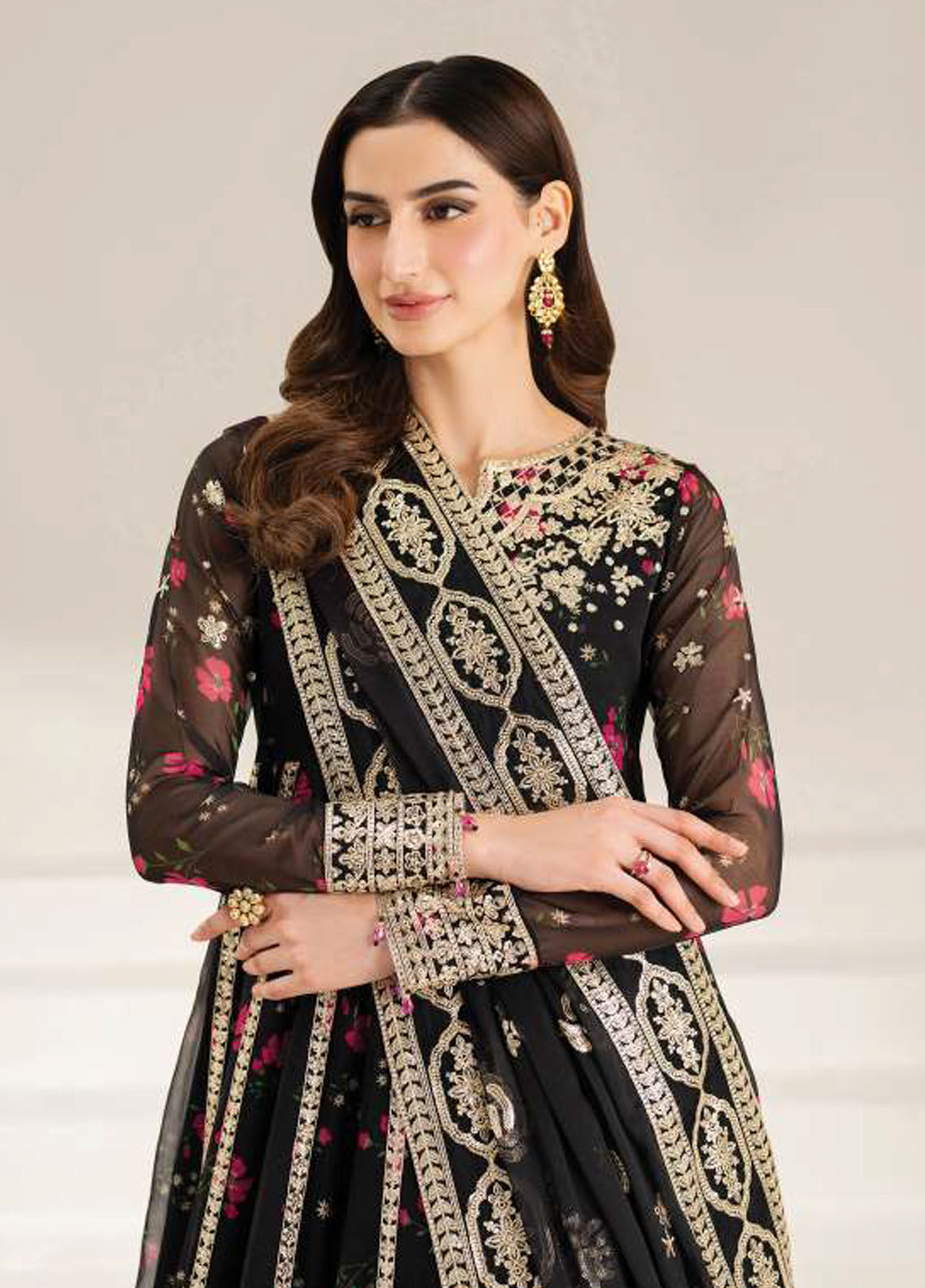 Fiorella by Farasha Embroidered Chiffon Suits Unstitched 3 Piece FSH25FF D-04 Fuchsia Night