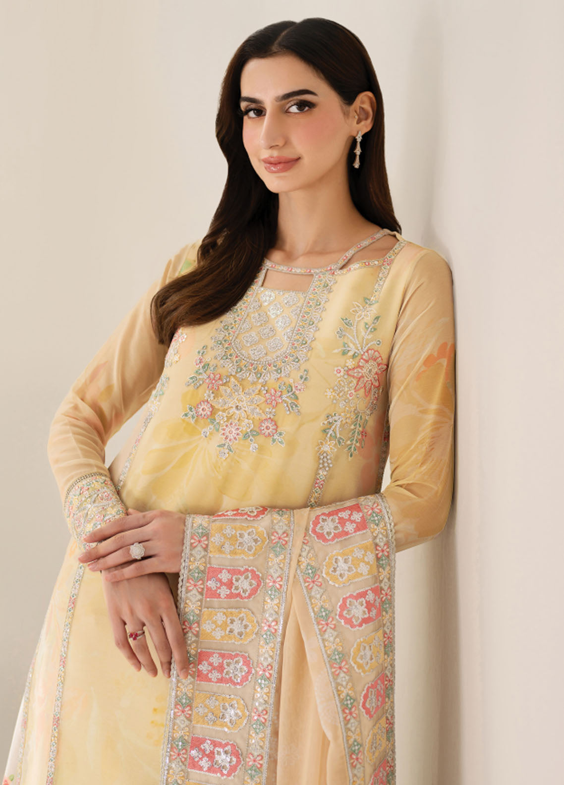 Fiorella by Farasha Embroidered Chiffon Suits Unstitched 3 Piece FSH25FF D-03 Floral Ray