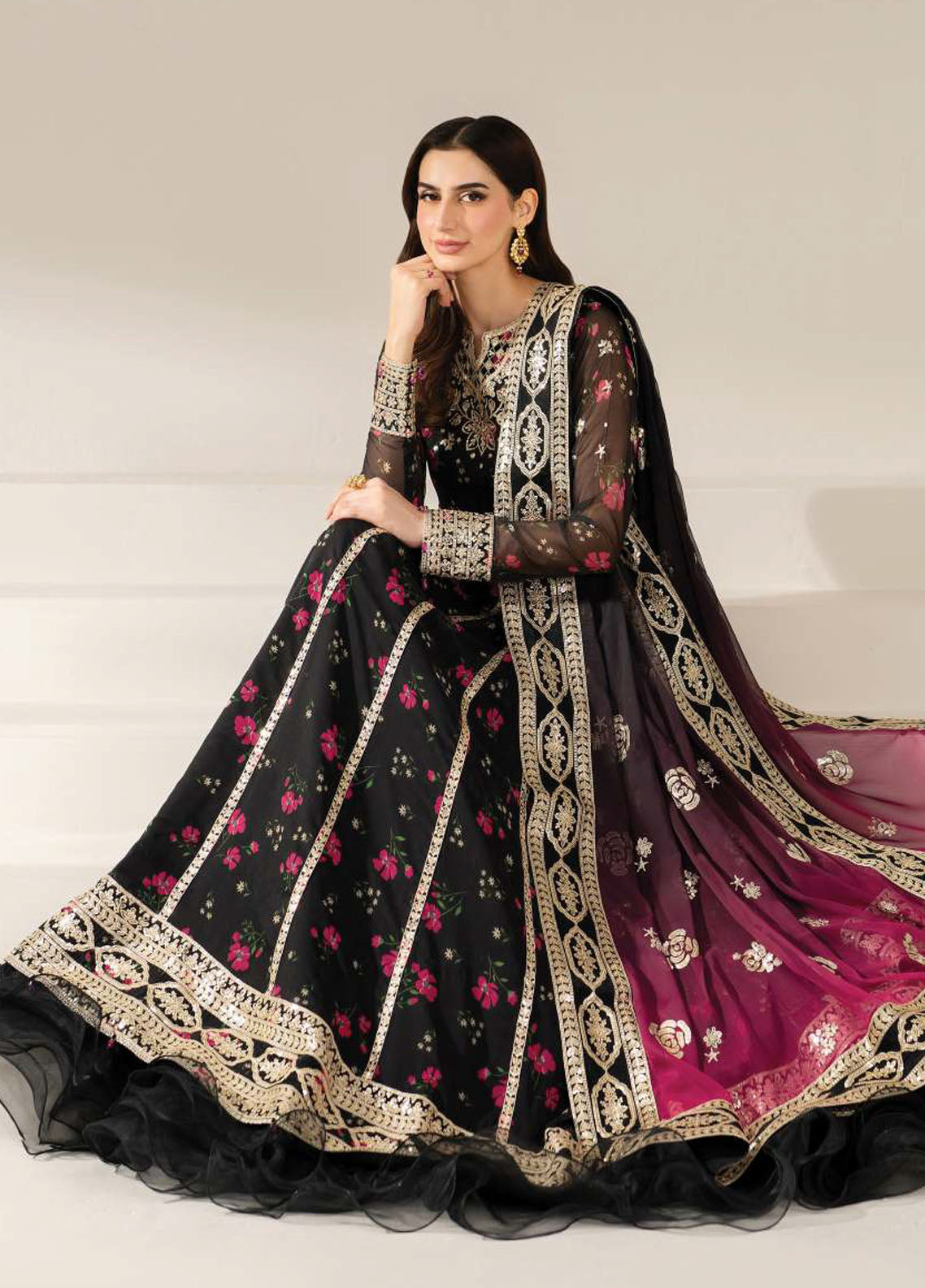 Fiorella by Farasha Embroidered Chiffon Suits Unstitched 3 Piece FSH25FF D-04 Fuchsia Night