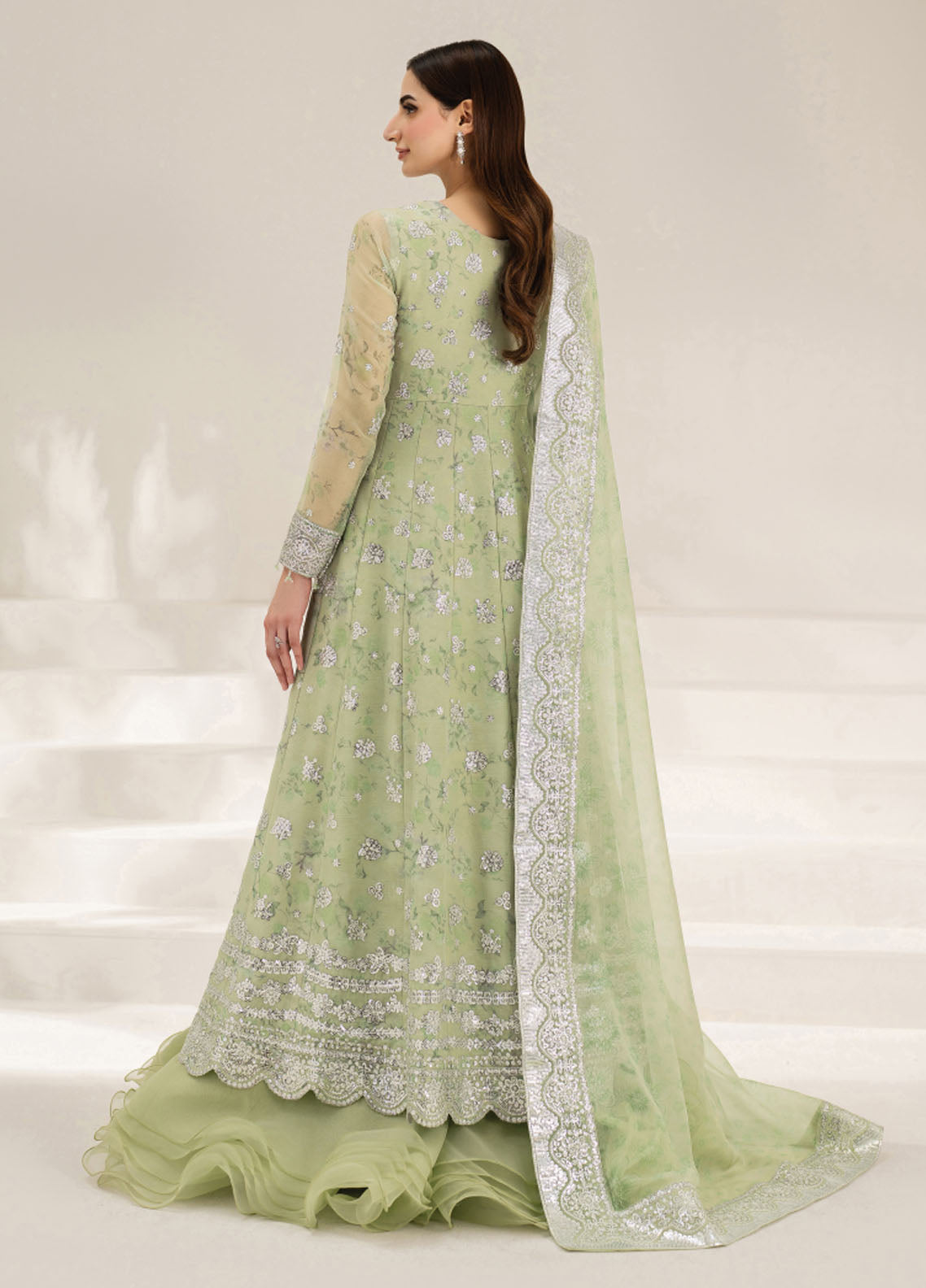 Fiorella by Farasha Embroidered Chiffon Suits Unstitched 3 Piece FSH25FF D-08 Sage Sparkle