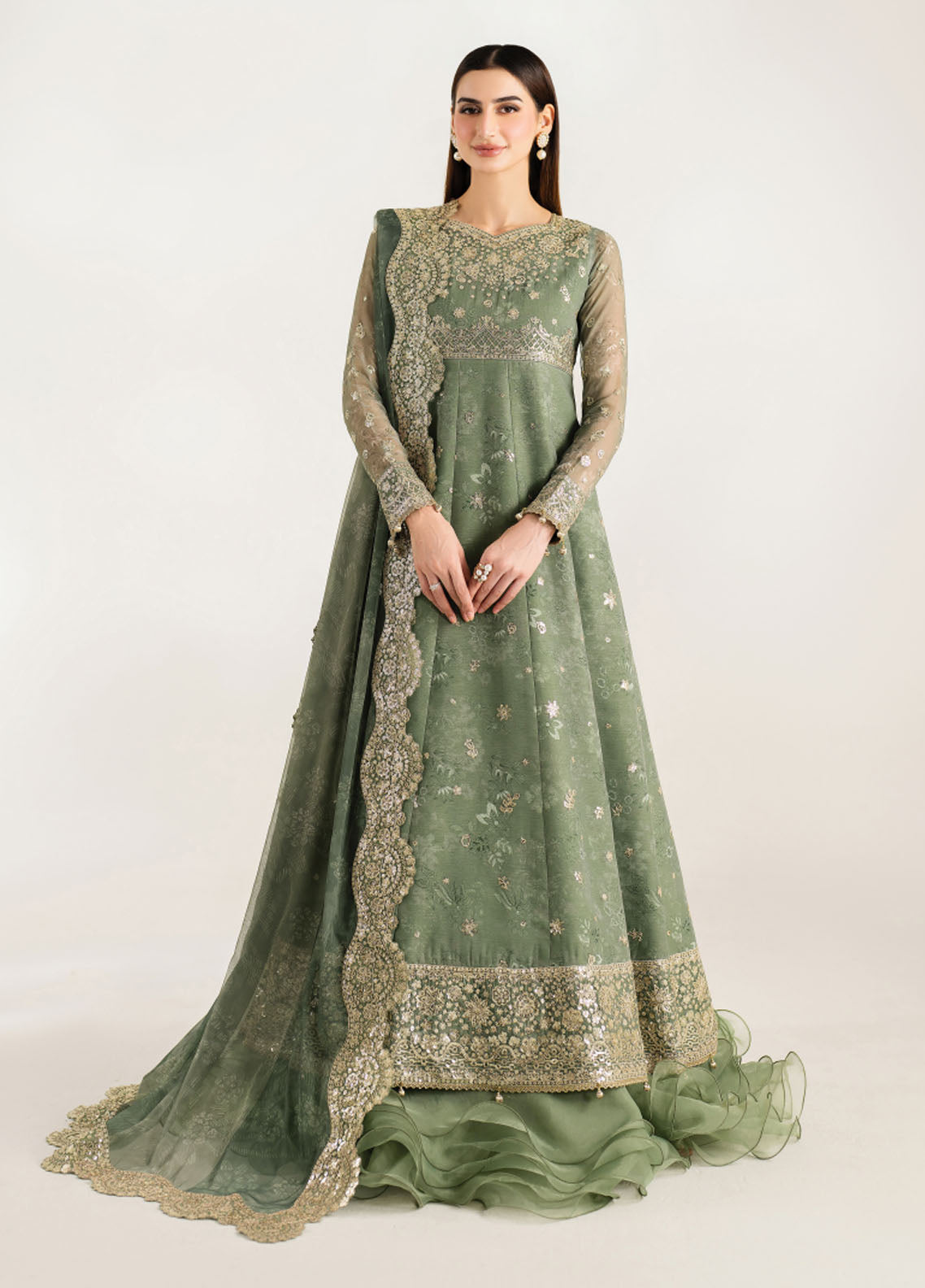 Fiorella by Farasha Embroidered Chiffon Suits Unstitched 3 Piece FSH25FF D-06 Olive Aura