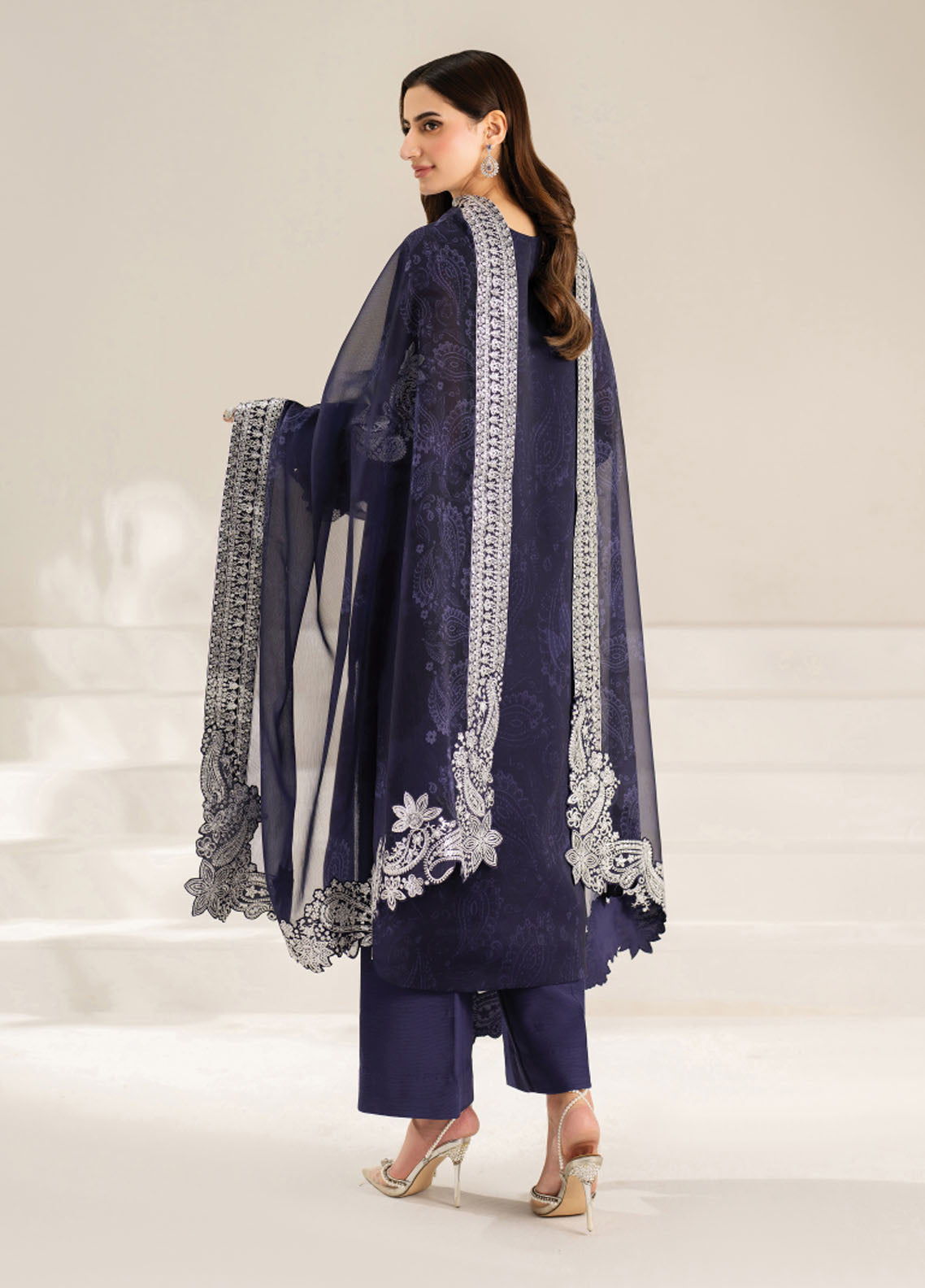 Fiorella by Farasha Embroidered Chiffon Suits Unstitched 3 Piece FSH25FF D-02 Blue Dazzle