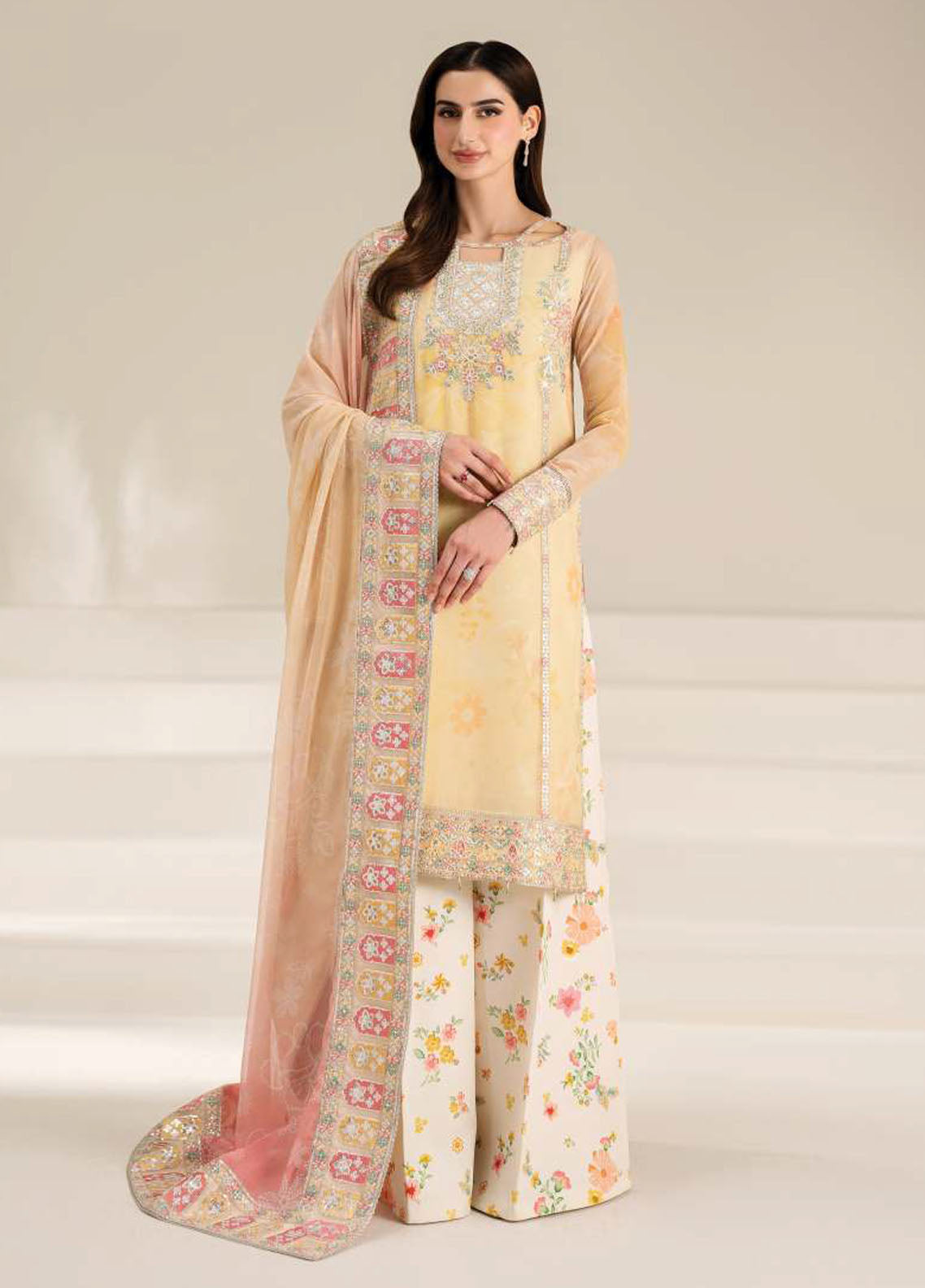 Fiorella by Farasha Embroidered Chiffon Suits Unstitched 3 Piece FSH25FF D-03 Floral Ray