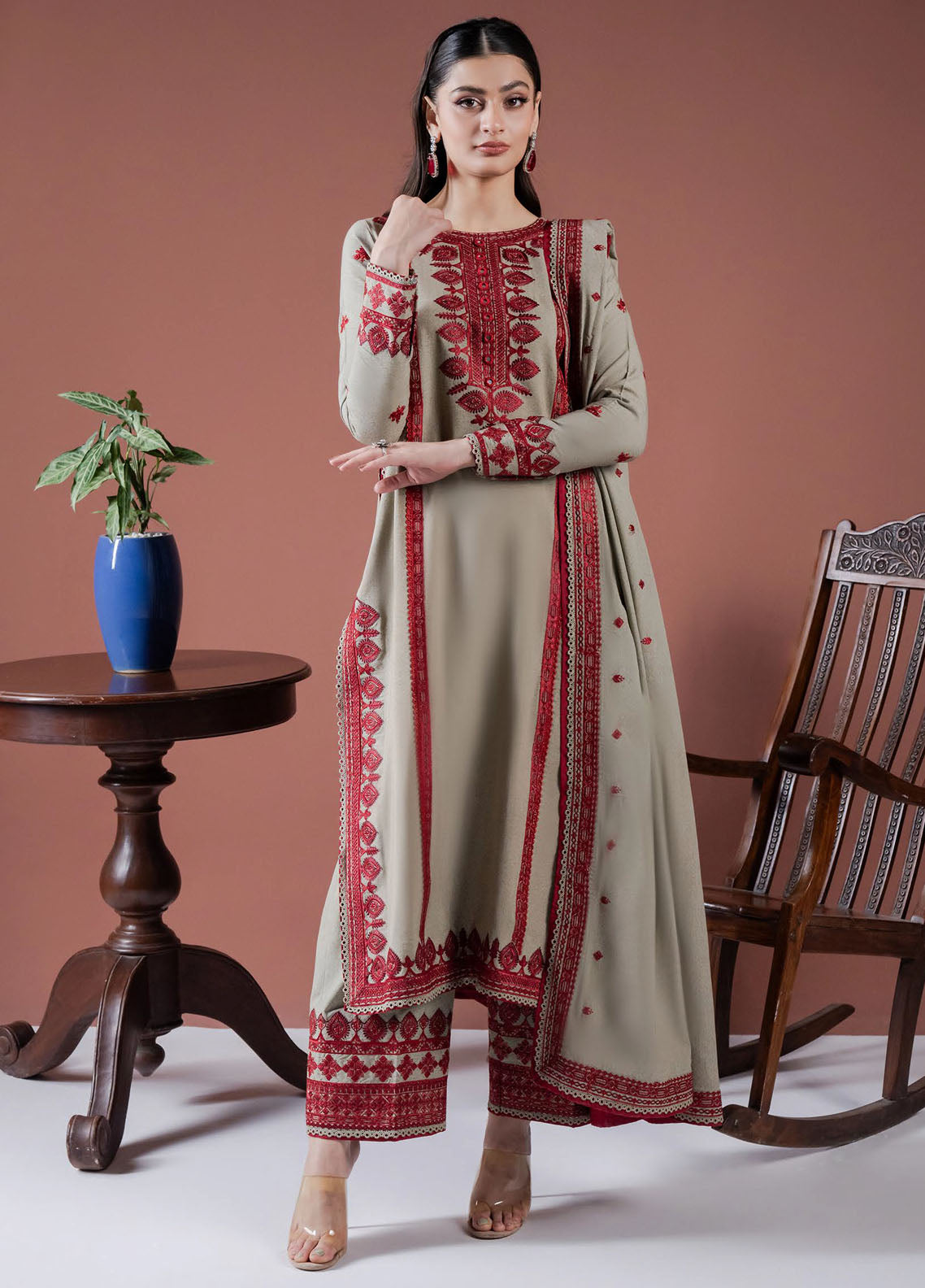 Faiza Faisal Unstitched Embroidered Winter Collection 2024 D-01 Saffa