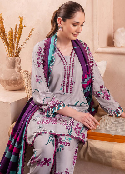 Fiore By Meerak Printed Linen Suit Unstitched 3 Piece MRK24FL Dove - Fall Collection