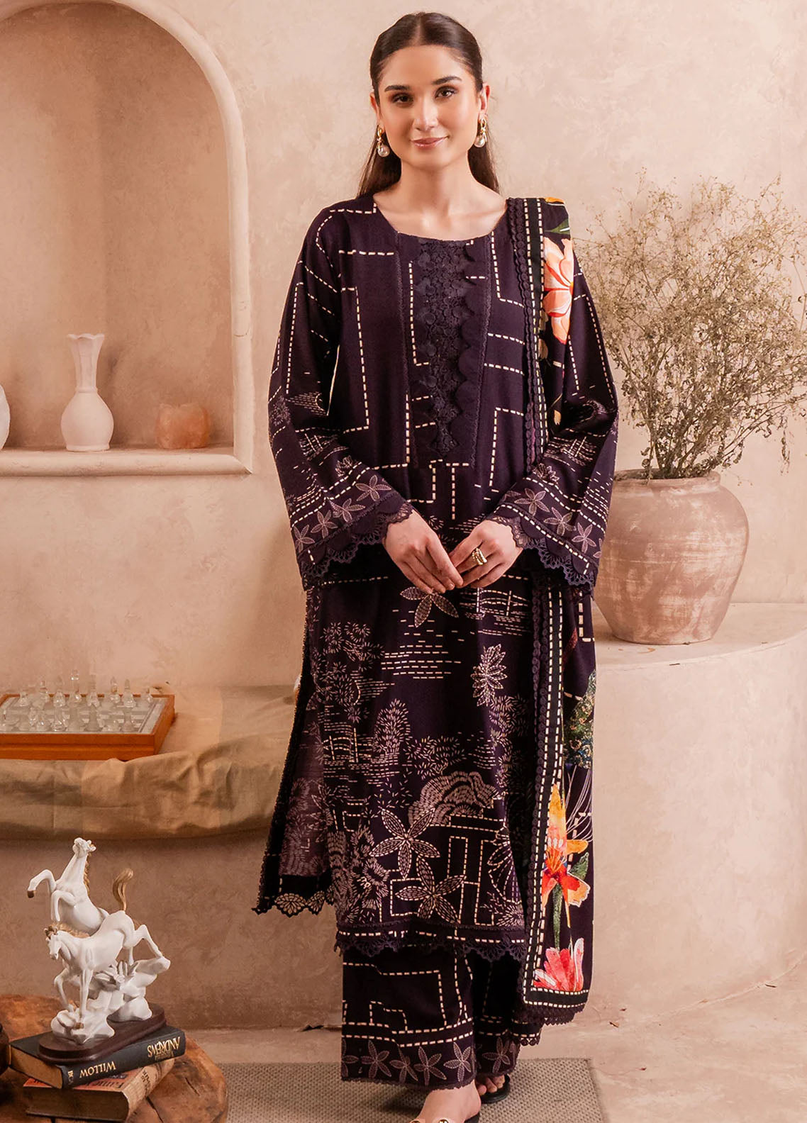 Fiore By Meerak Printed Linen Suit Unstitched 3 Piece MRK24FL Pixel - Fall Collection