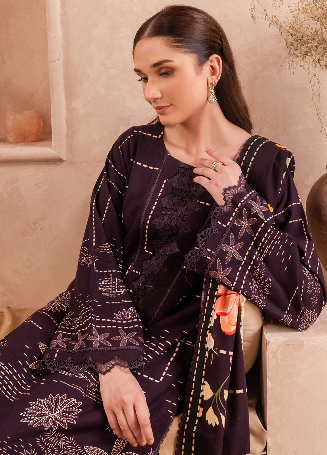 Fiore By Meerak Printed Linen Suit Unstitched 3 Piece MRK24FL Pixel - Fall Collection