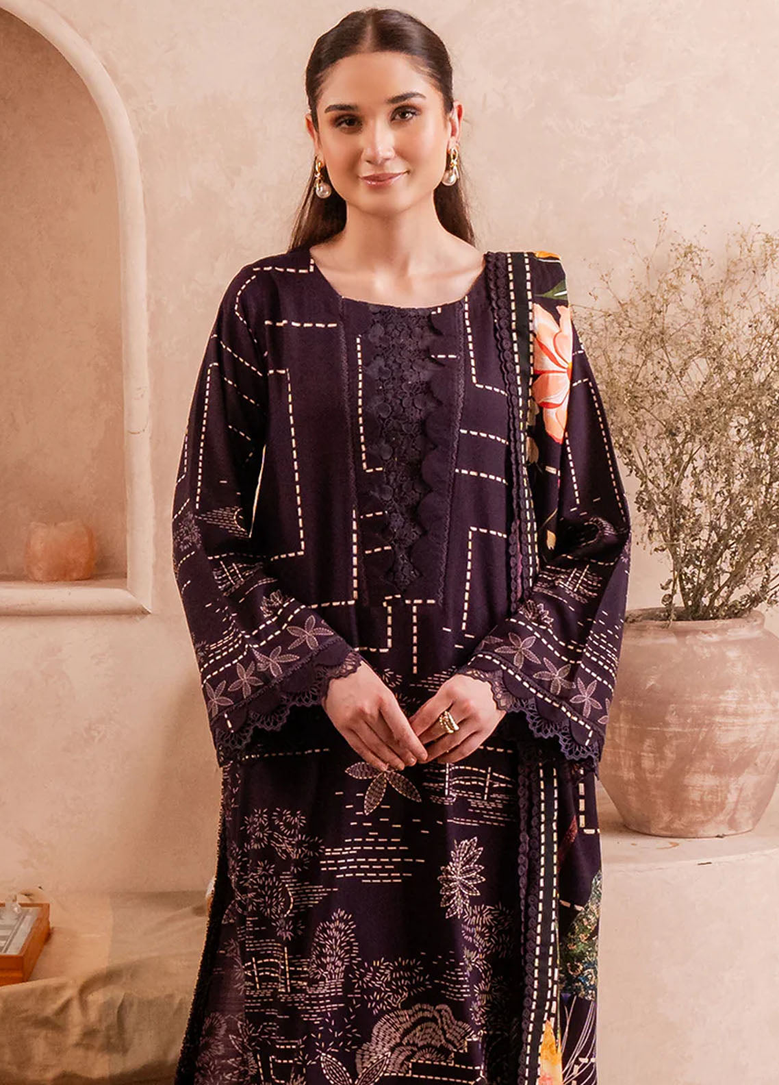 Fiore By Meerak Printed Linen Suit Unstitched 3 Piece MRK24FL Pixel - Fall Collection