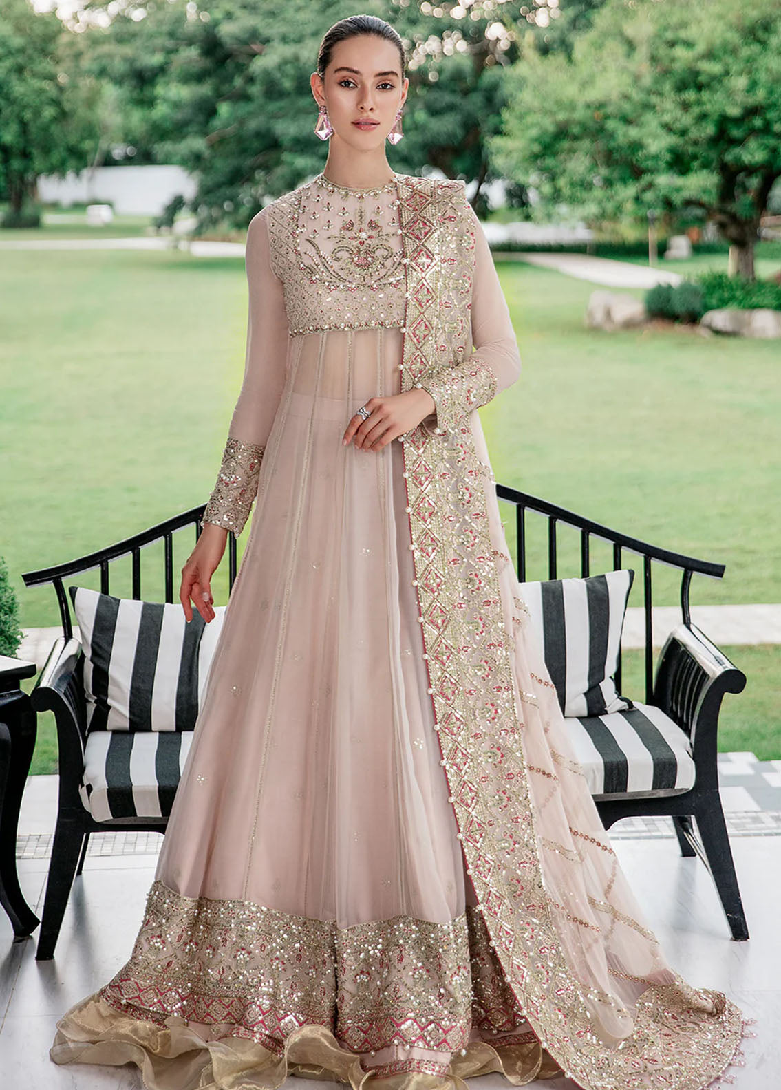 Saad Shaikh Pret Embroidered Chiffon 3 Piece Suit Baby Pink Bravo