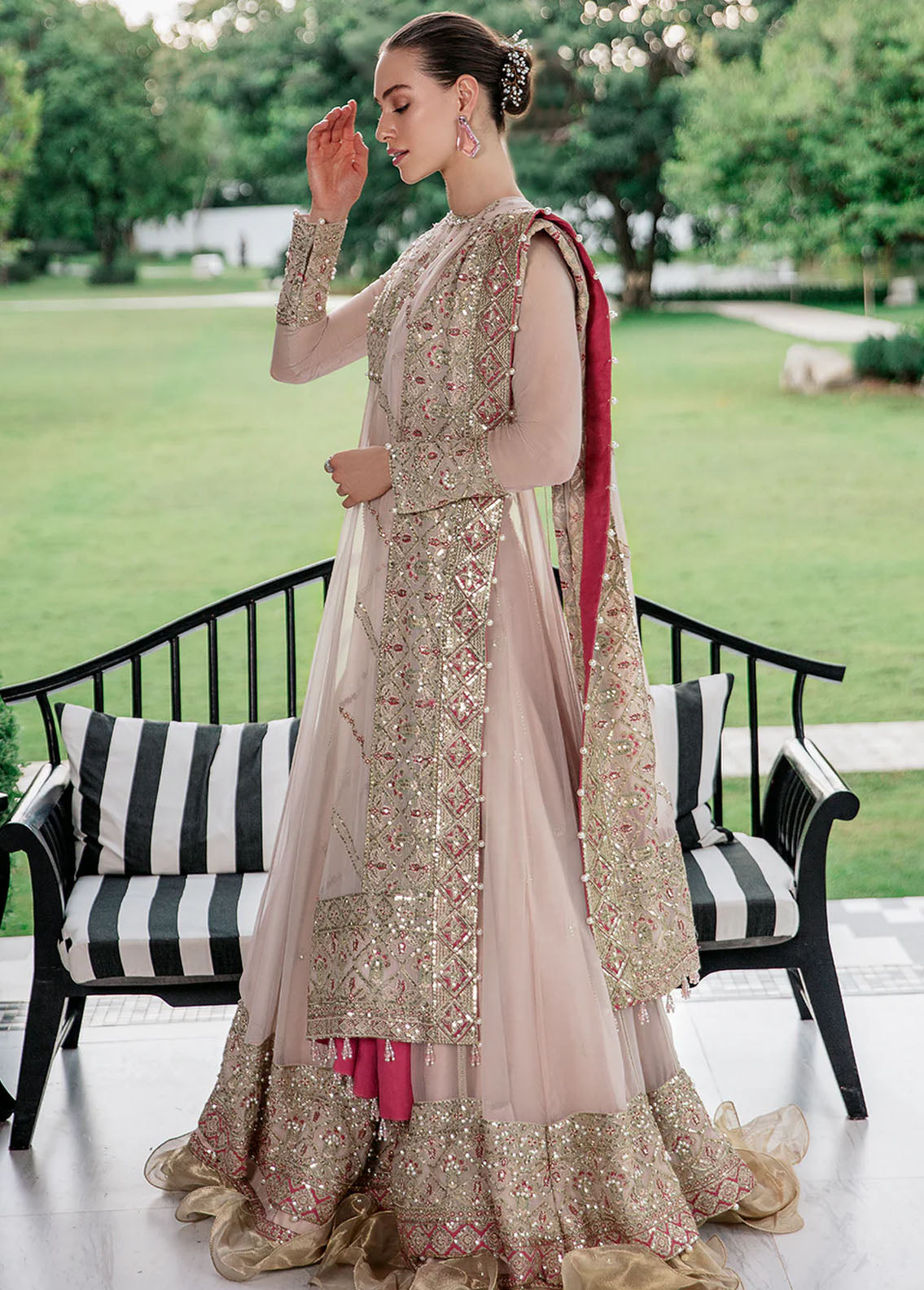 Saad Shaikh Pret Embroidered Chiffon 3 Piece Suit Baby Pink Bravo