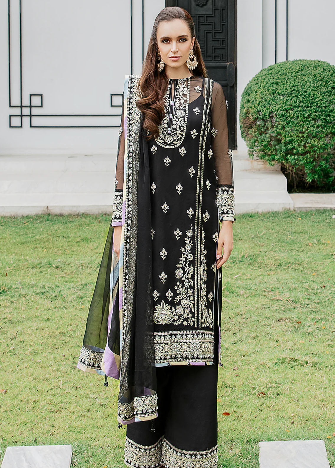 Saad Shaikh Pret Embroidered Organza 3 Piece Suit Black Precious