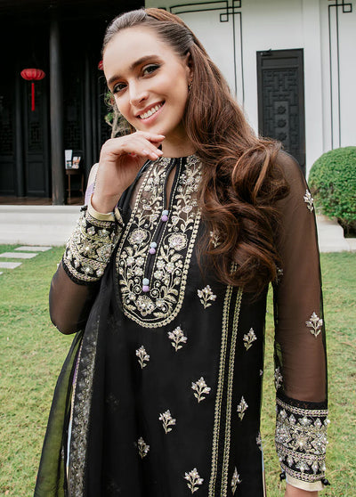 Saad Shaikh Pret Embroidered Organza 3 Piece Suit Black Precious