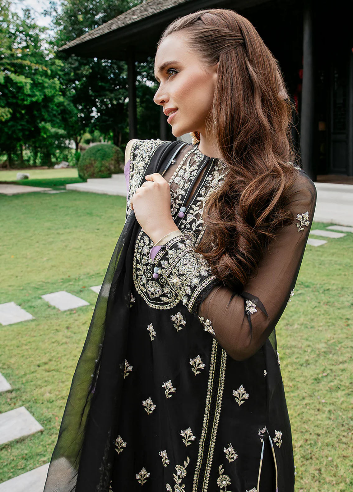 Saad Shaikh Pret Embroidered Organza 3 Piece Suit Black Precious