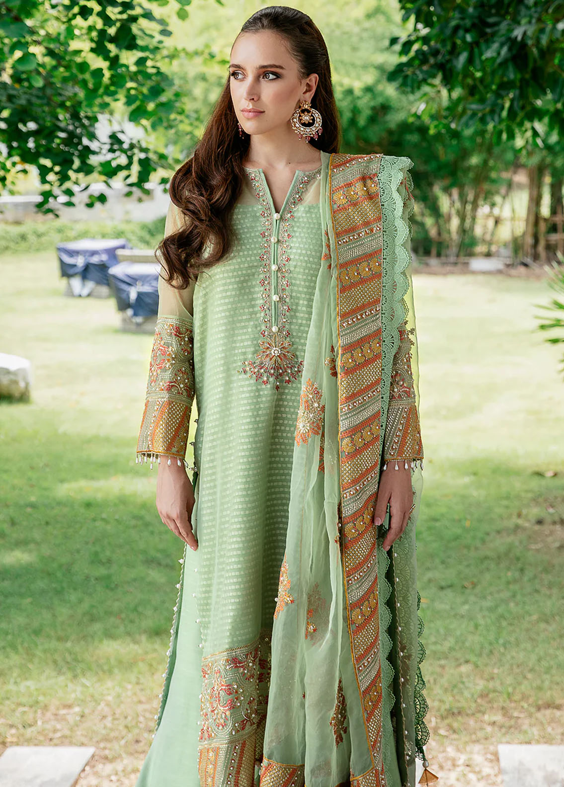 Saad Shaikh Pret Embroidered Organza 3 Piece Suit Green Pretty