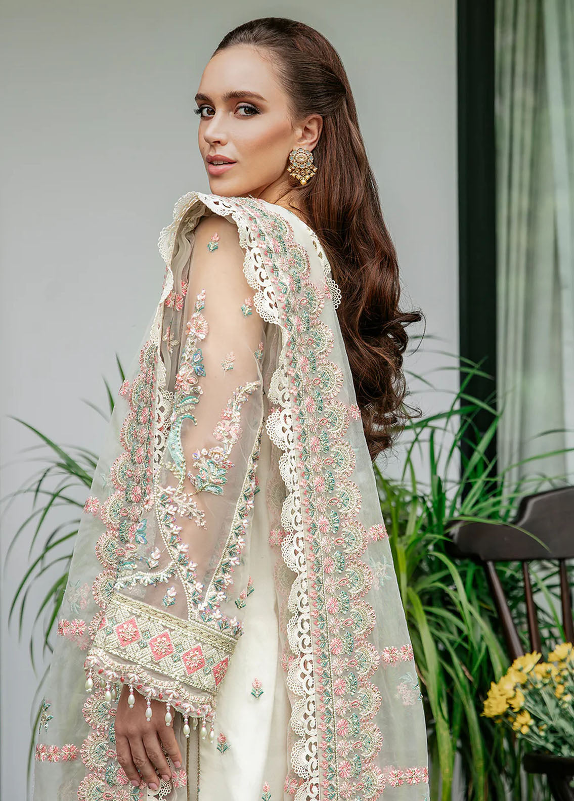 Saad Shaikh Pret Embroidered Organza 3 Piece Suit Off White Molarka