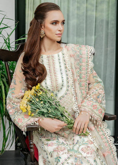 Saad Shaikh Pret Embroidered Organza 3 Piece Suit Off White Molarka