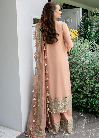 Saad Shaikh Pret Embroidered Raw Silk 3 Piece Suit Peach Arha