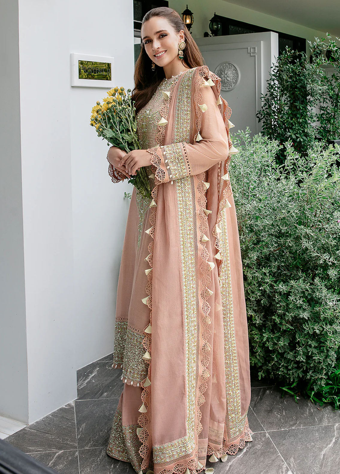 Saad Shaikh Pret Embroidered Raw Silk 3 Piece Suit Peach Arha