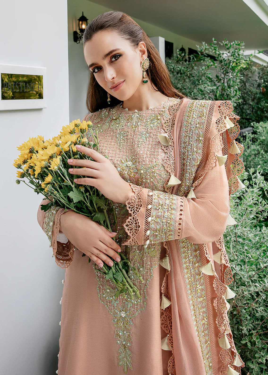 Saad Shaikh Pret Embroidered Raw Silk 3 Piece Suit Peach Arha