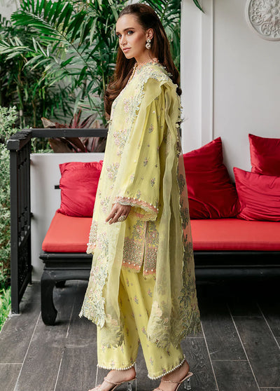 Saad Shaikh Pret Embroidered Raw Silk 3 Piece Suit Yellow Luna