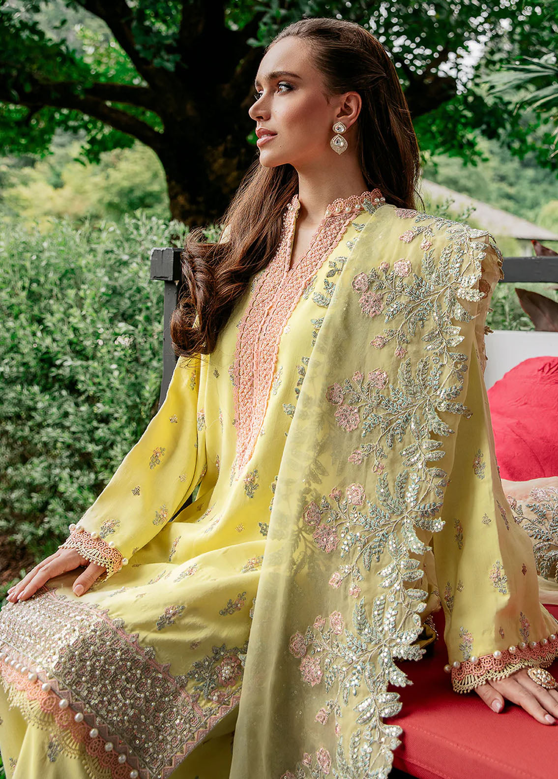 Saad Shaikh Pret Embroidered Raw Silk 3 Piece Suit Yellow Luna