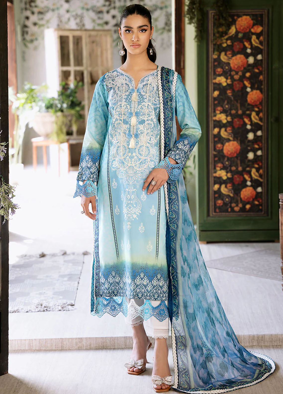 Flora by Roheenaz Unstitched Printed Lawn Collection 2024 RNP-01B Azure