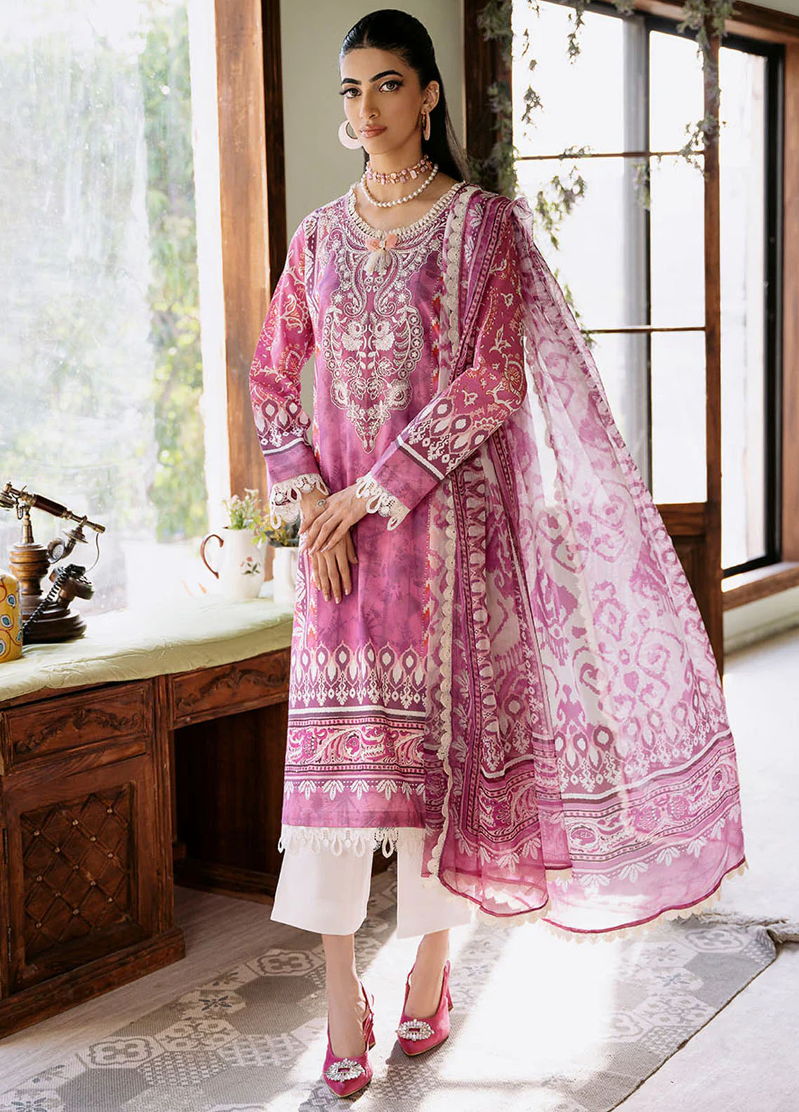 Flora by Roheenaz Unstitched Printed Lawn Collection 2024 RNP-02A Amaranth